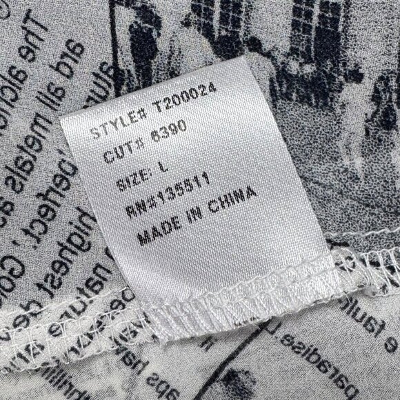 Why Dress Flowy Top Sz.L Newspaper Print Novelty Longline Ruffle 90s Maximalist - Picture 11 of 12